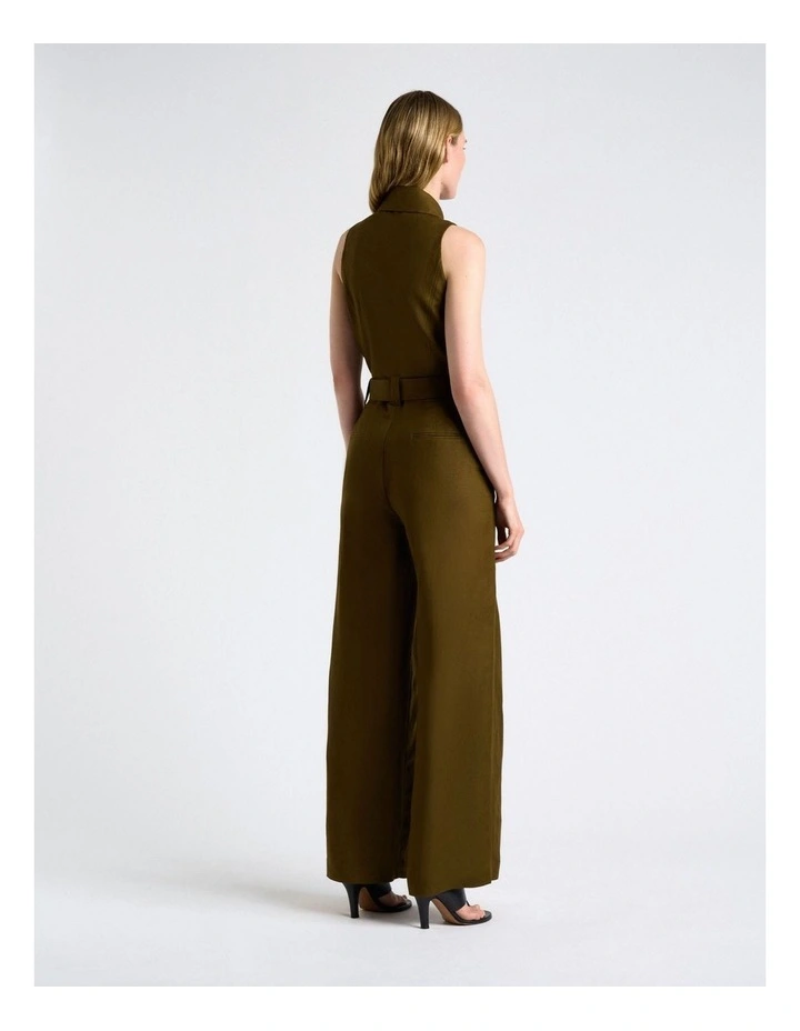 Linen Blend High Waisted Pant in Green image 2