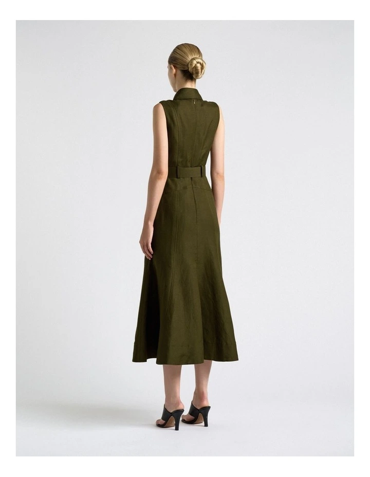 Linen Blend Sleeveless Shirt Midi Dress image 2
