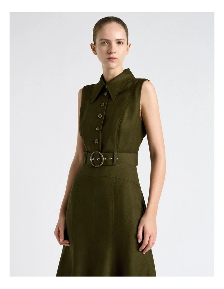 Linen Blend Sleeveless Shirt Midi Dress image 3