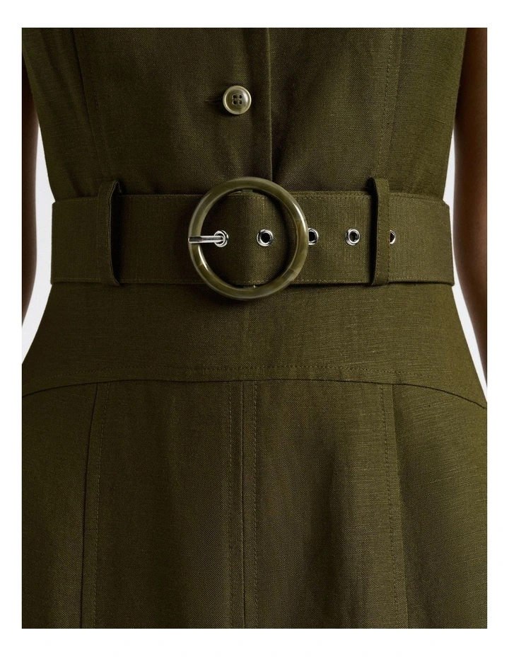 Linen Blend Sleeveless Shirt Midi Dress image 4