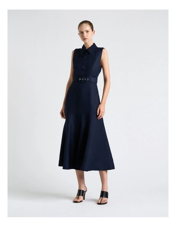 Linen Blend Sleeveless Shirt Midi Dress image 1