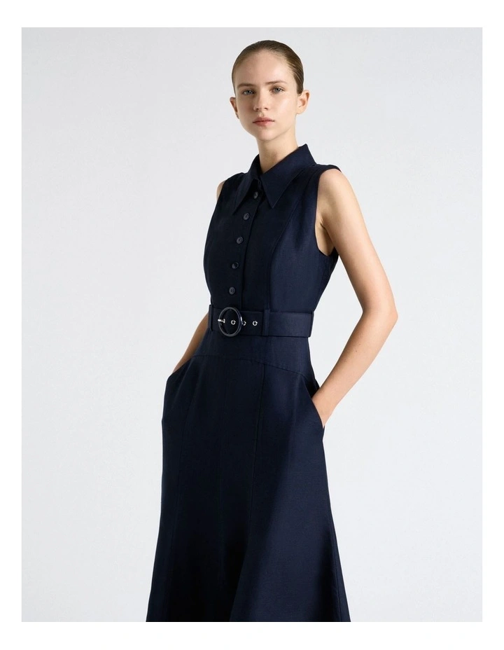 Linen Blend Sleeveless Shirt Midi Dress image 3