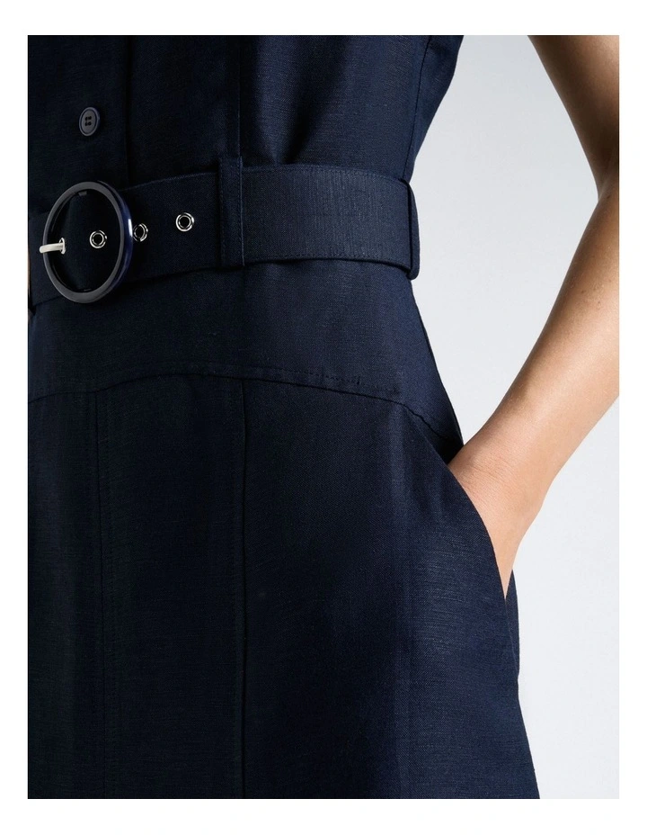 Linen Blend Sleeveless Shirt Midi Dress image 5