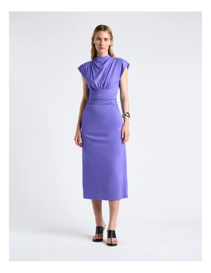 Stretch Viscose Draped Midi Dress in Blue image 1