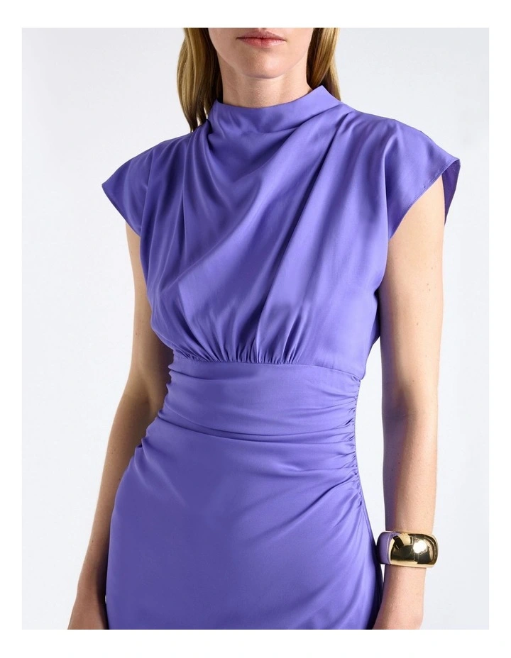 Stretch Viscose Draped Midi Dress in Blue image 4
