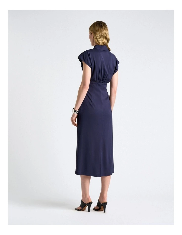 Stretch Viscose Collared Midi Dress in Blue image 2