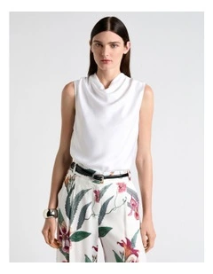 Satin Cowl Neck Top in Cream