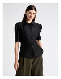 Soft Shirting Short Sleeve Shirt in Black