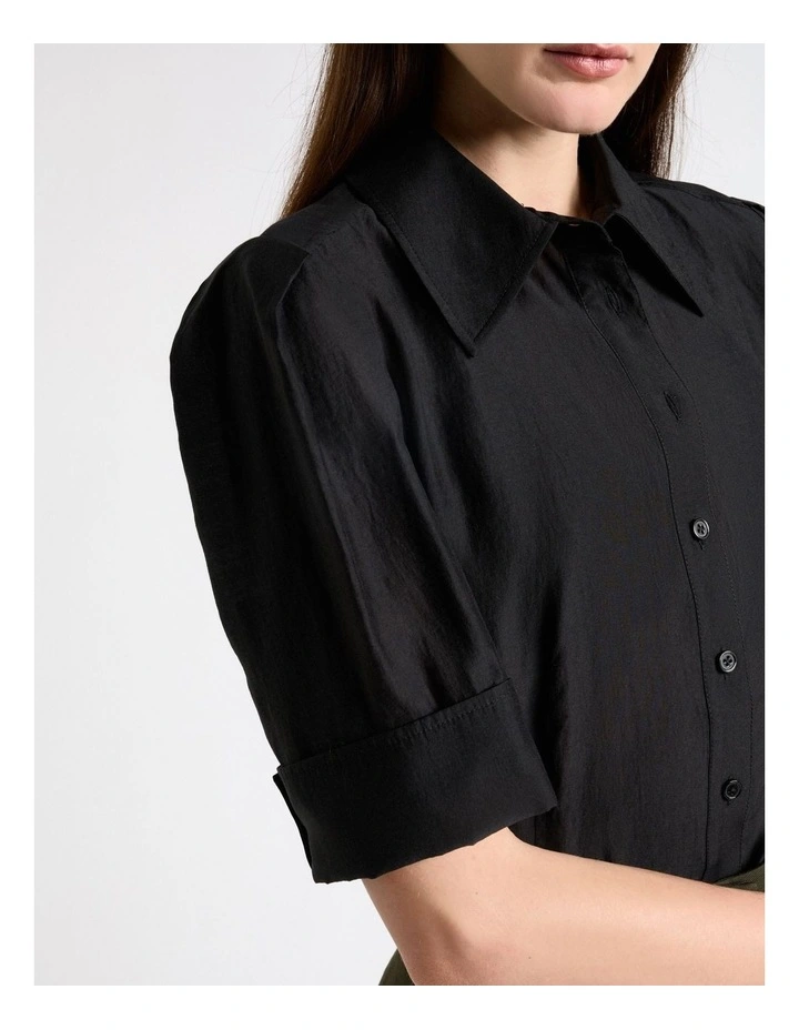Soft Shirting Short Sleeve Shirt in Black image 3