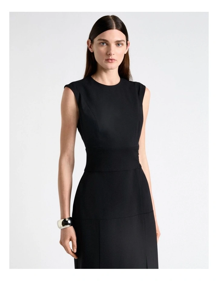 Stretch Twill Buckle Midi Dress in Black image 3