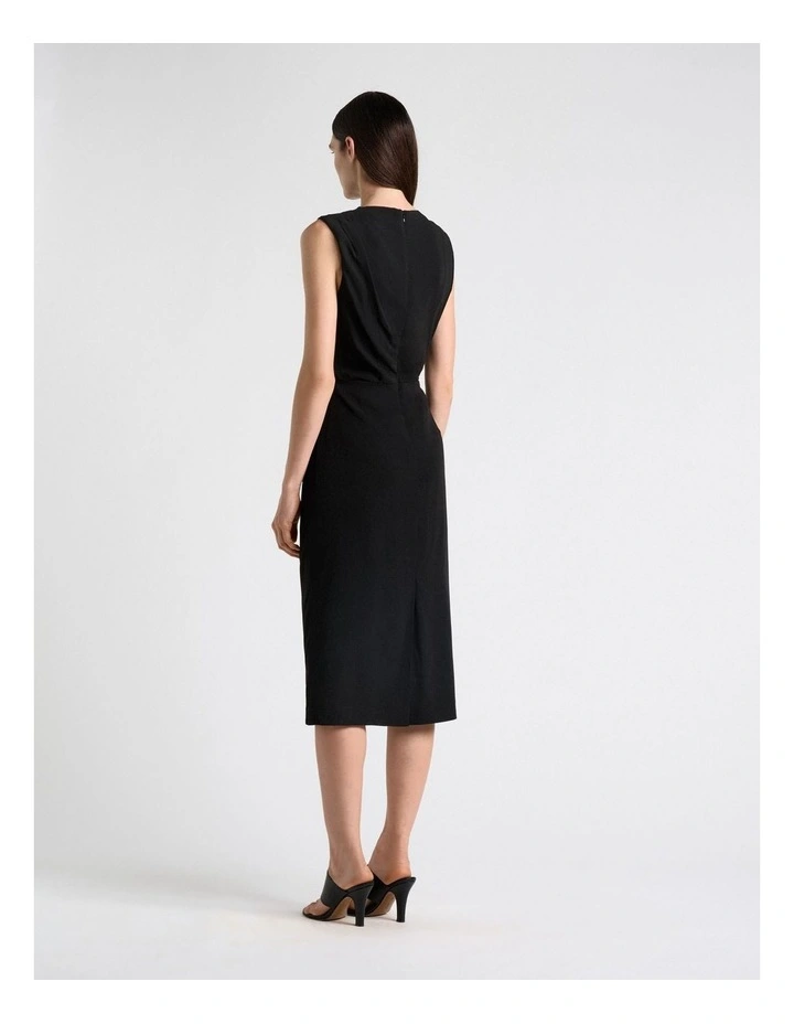Stretch Viscose Drape Neck Pencil Dress in Black image 2