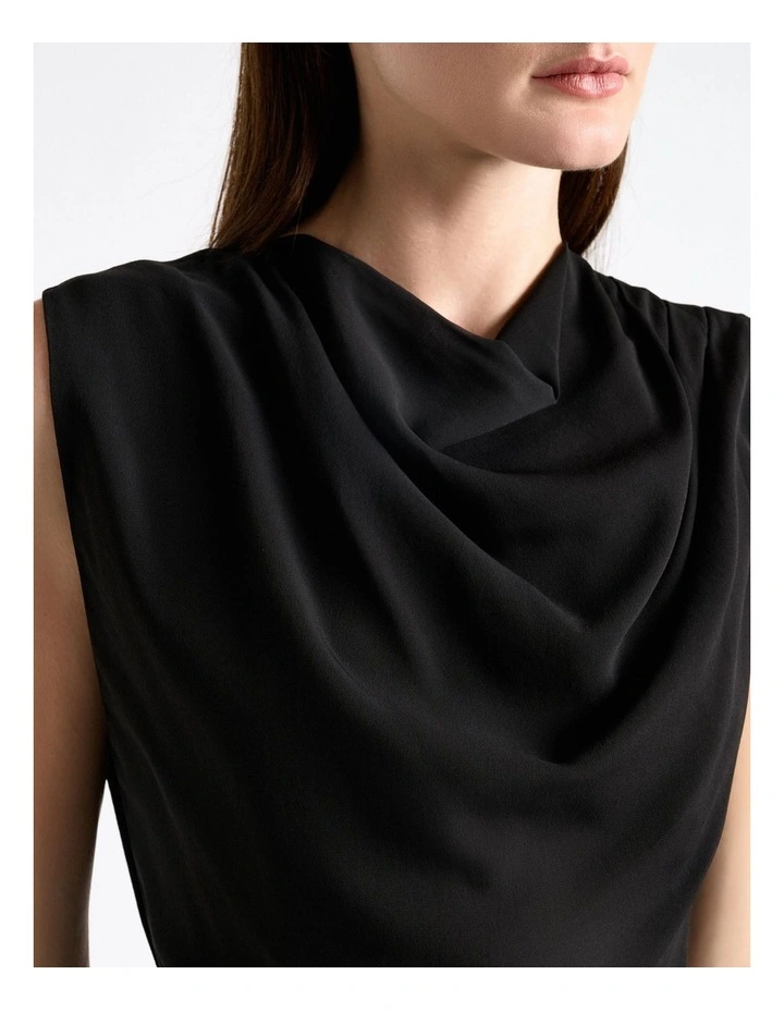 Stretch Viscose Drape Neck Pencil Dress in Black image 4