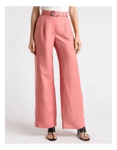 Linen Viscose Blend Wide Leg Pant in Pink