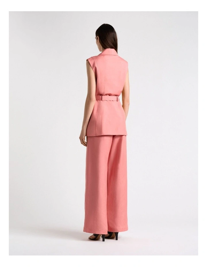 Linen Viscose Blend Belted Waistcoat in Pink image 2