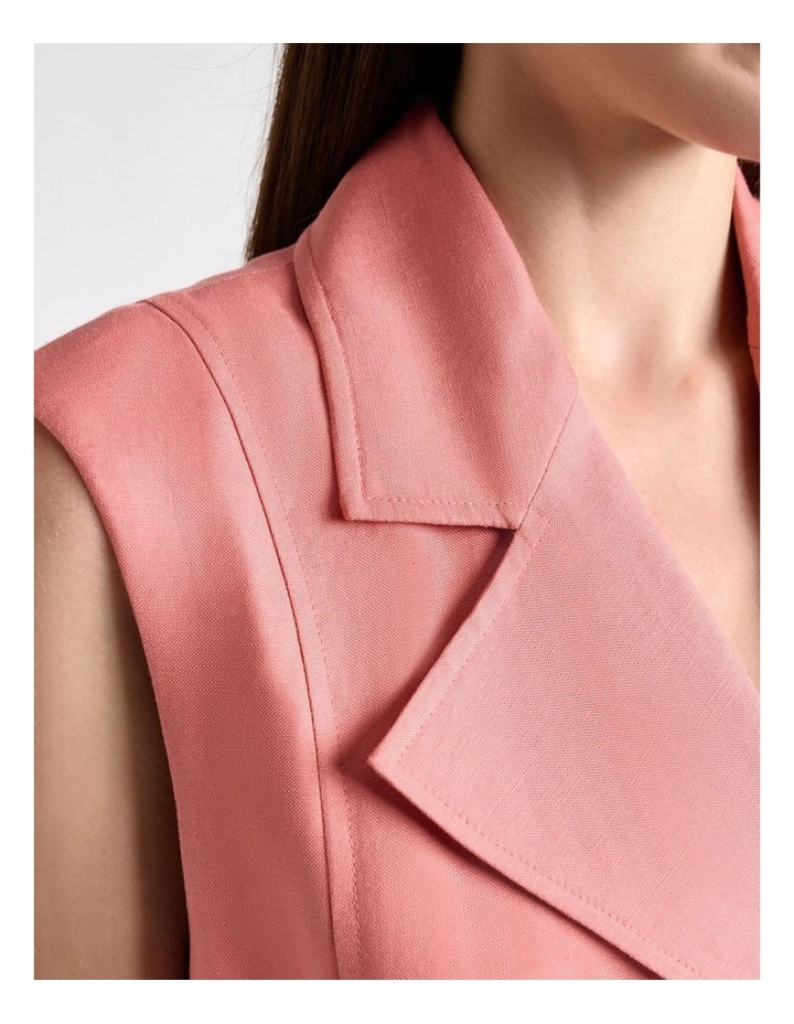 Linen Viscose Blend Belted Waistcoat in Pink image 3