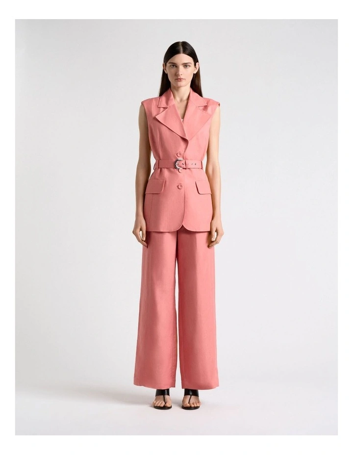 Linen Viscose Blend Belted Waistcoat in Pink image 4