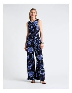 Chintz Floral Wide Leg Jumpsuit in Blue