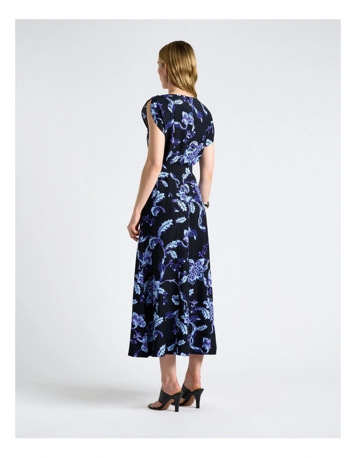 Chintz Floral Asymmetric Midi Dress in Blue image 2