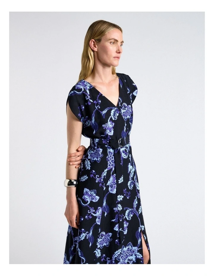 Chintz Floral Asymmetric Midi Dress in Blue image 3
