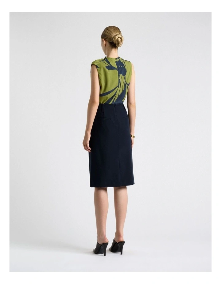 Stretch Suiting Pencil Skirt in Blue image 2