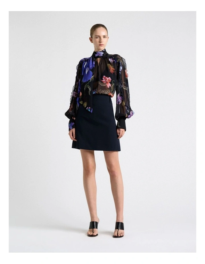 Stretch Suiting A-Line Mini Skirt in Blue image 3