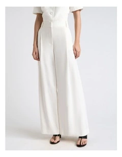 Viscose Twill Pleated Wide Leg Pant in Ivory