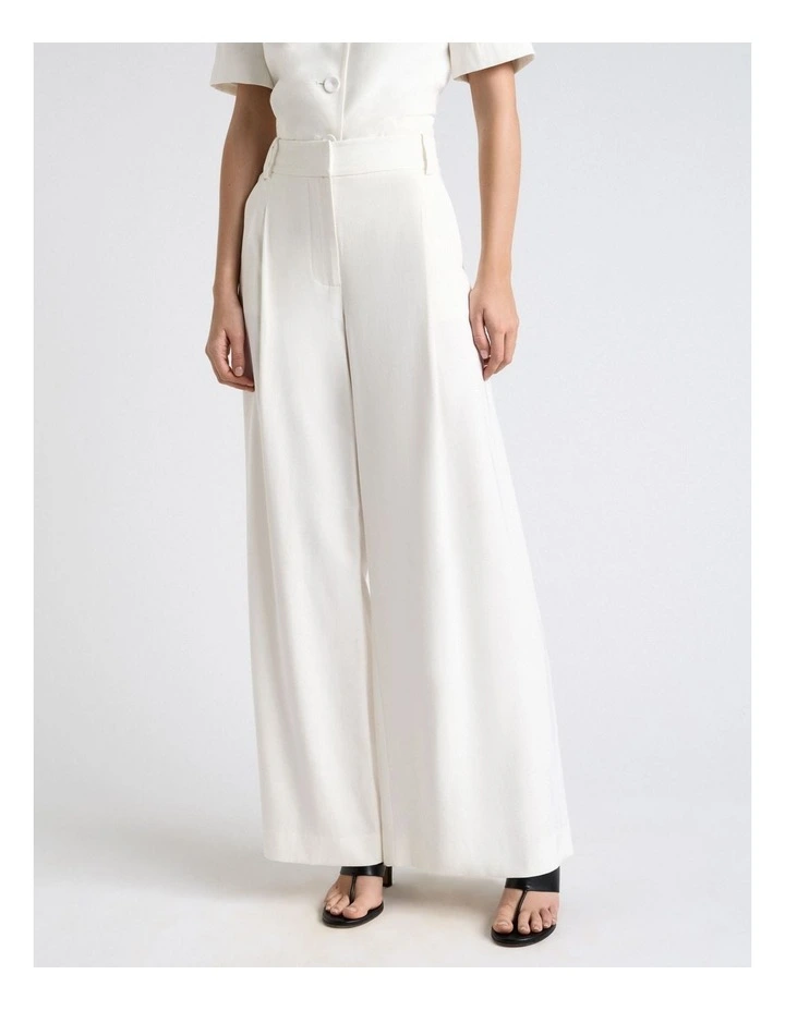 Viscose Twill Pleated Wide Leg Pant in Ivory image 1