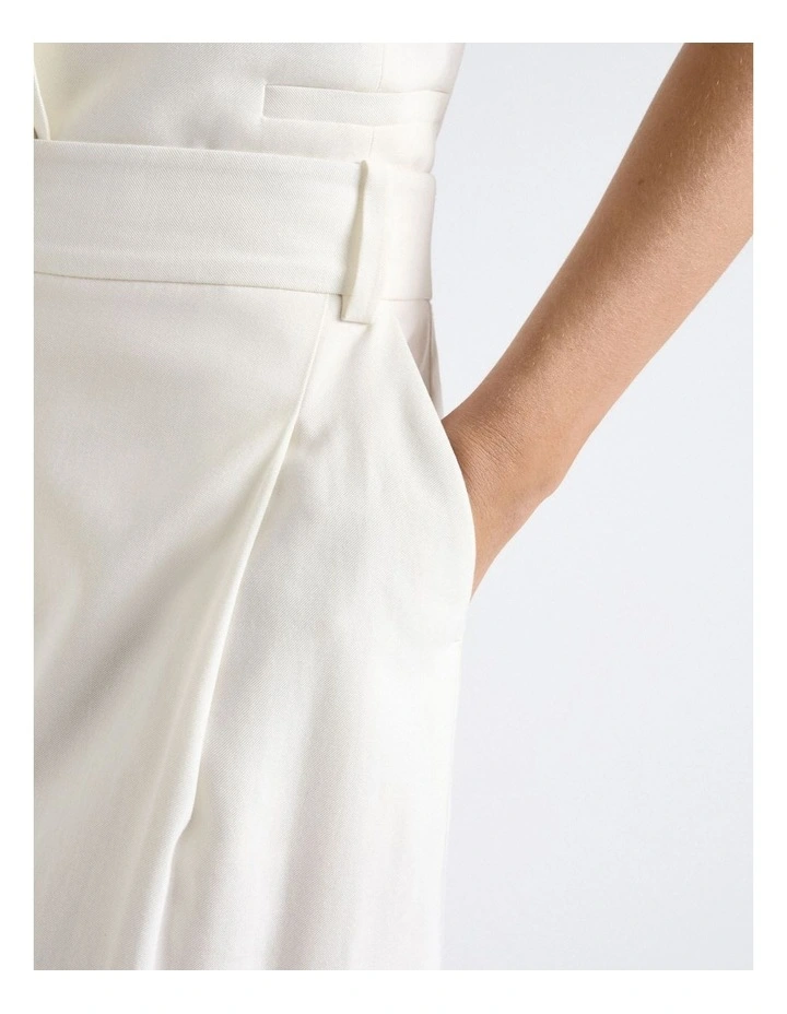 Viscose Twill Pleated Wide Leg Pant in Ivory image 3