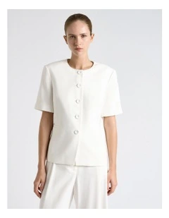 Viscose Twill Short Sleeve Top in Ivory