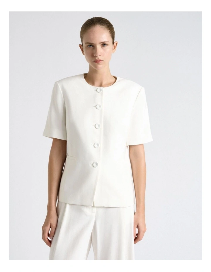 Viscose Twill Short Sleeve Top in Ivory image 1