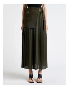 Olivine Viscose Twill Pleated Midi Skirt