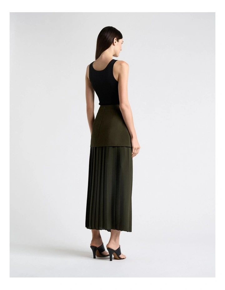 Olivine Viscose Twill Pleated Midi Skirt image 2