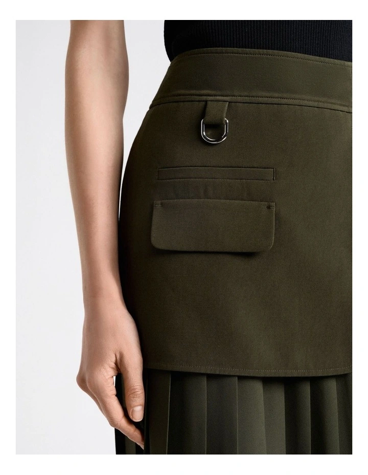 Olivine Viscose Twill Pleated Midi Skirt image 4
