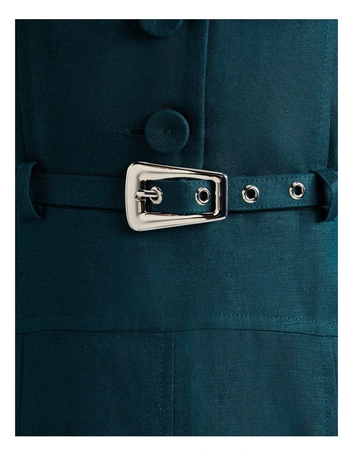 Pine Linen Blend Sleeveless Shirt Midi Dress in Green image 4