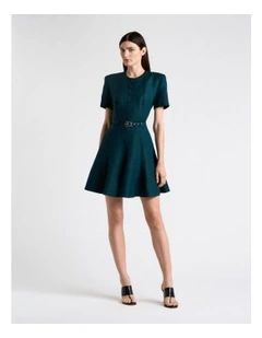 Pine Linen Blend Flippy Mini Dress in Green