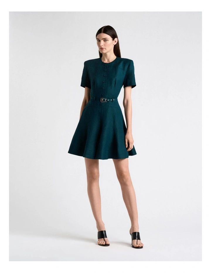 Pine Linen Blend Flippy Mini Dress in Green image 1
