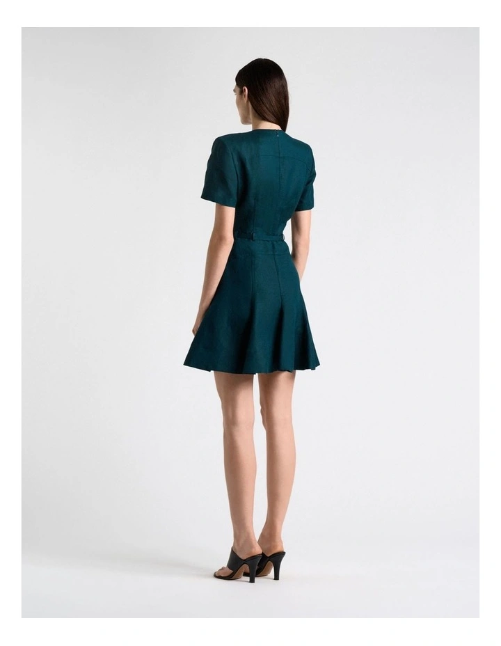Pine Linen Blend Flippy Mini Dress in Green image 2
