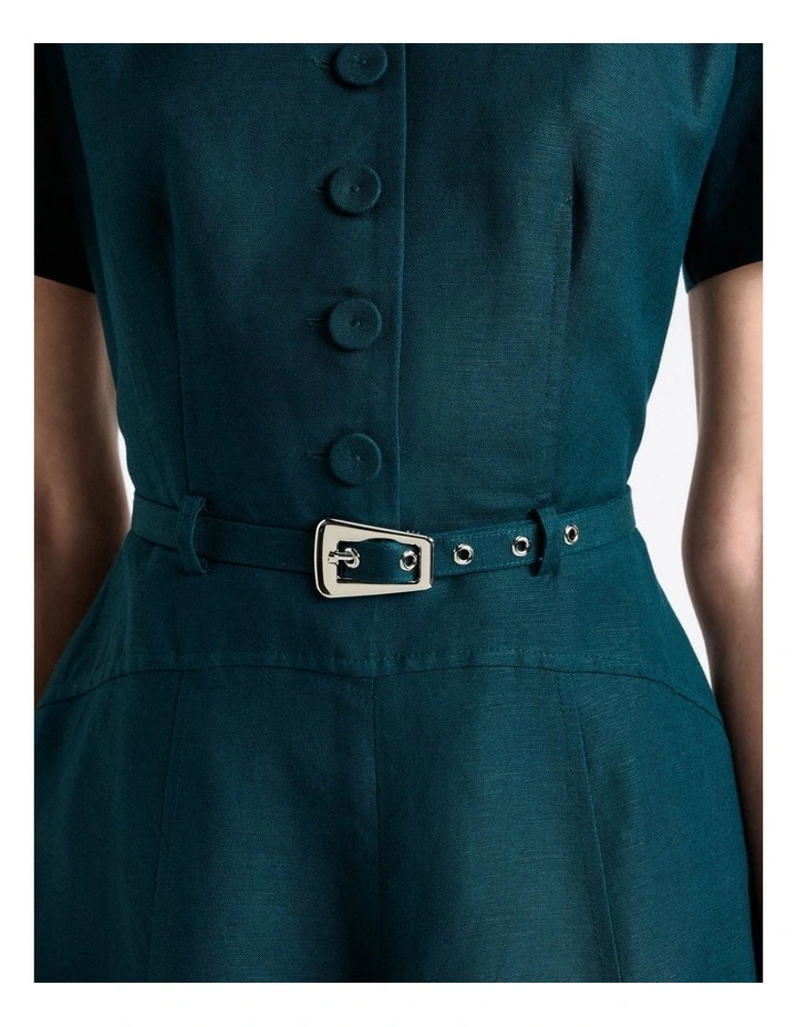 Pine Linen Blend Flippy Mini Dress in Green image 4