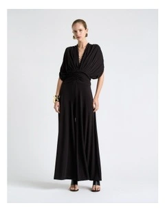 Jersey Pleated Wide Leg Jumpsuit in Black