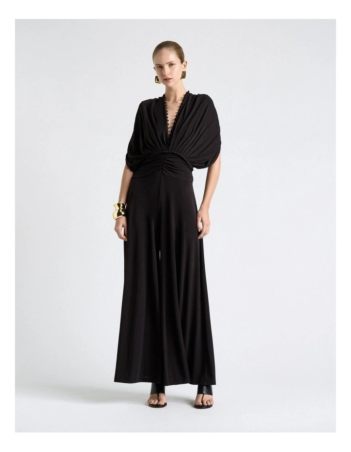 Jersey Pleated Wide Leg Jumpsuit in Black image 1