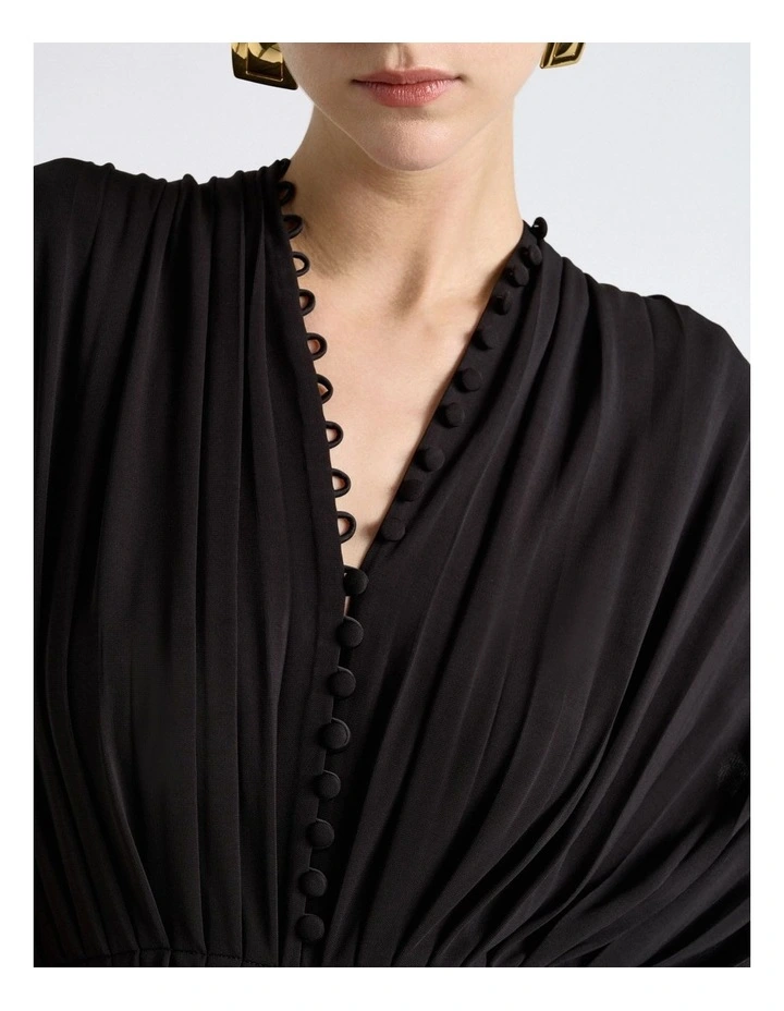 Jersey Pleated Ruched Midi Dress in Black image 4
