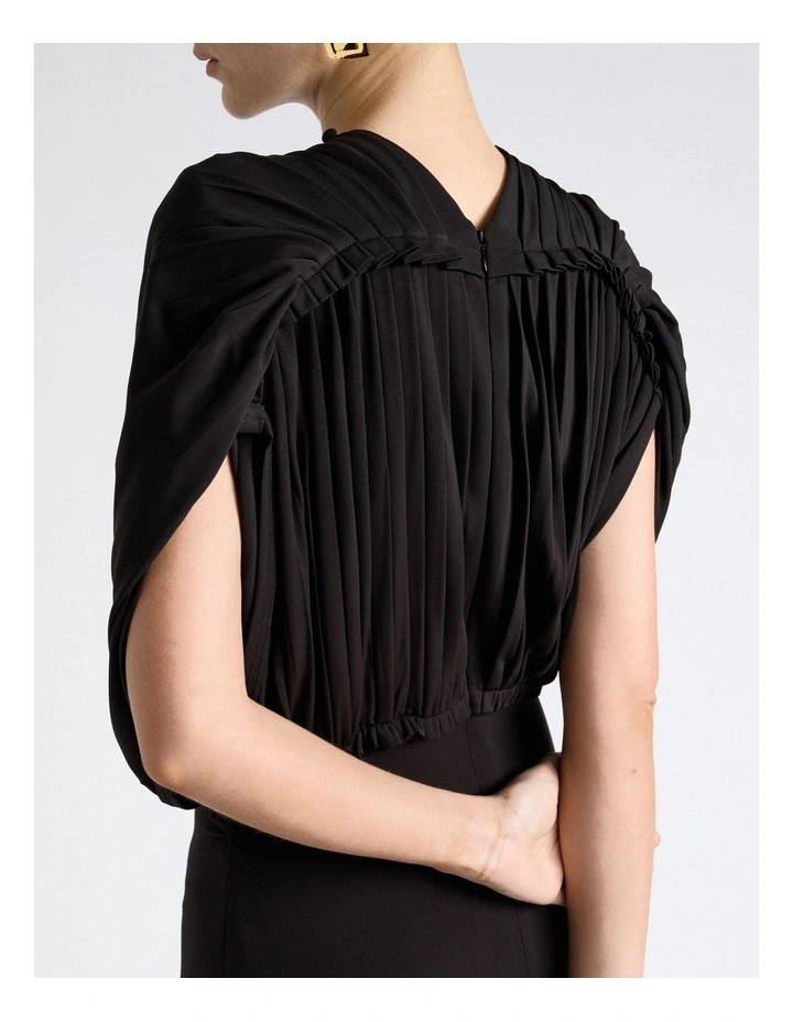 Jersey Pleated Ruched Midi Dress in Black image 5
