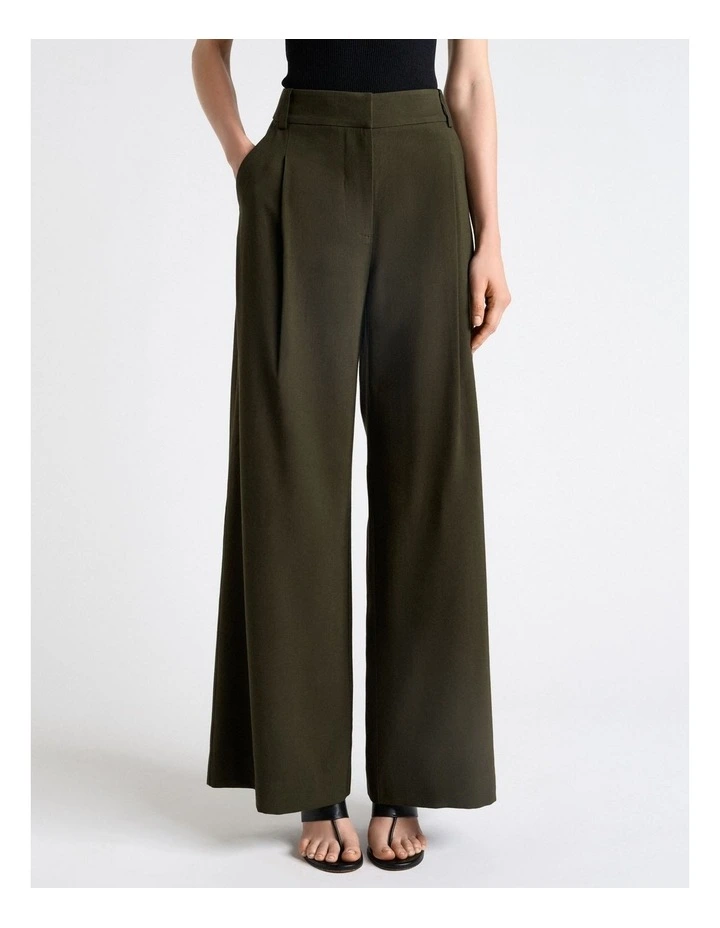 Olivine Viscose Twill Pleated Wide Leg Pant image 1