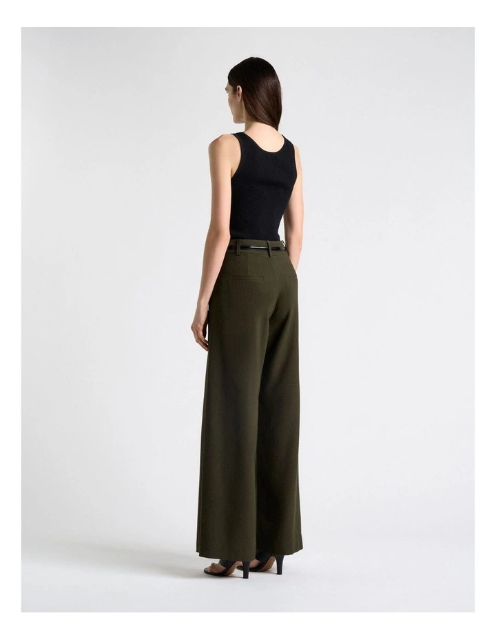 Olivine Viscose Twill Pleated Wide Leg Pant image 2