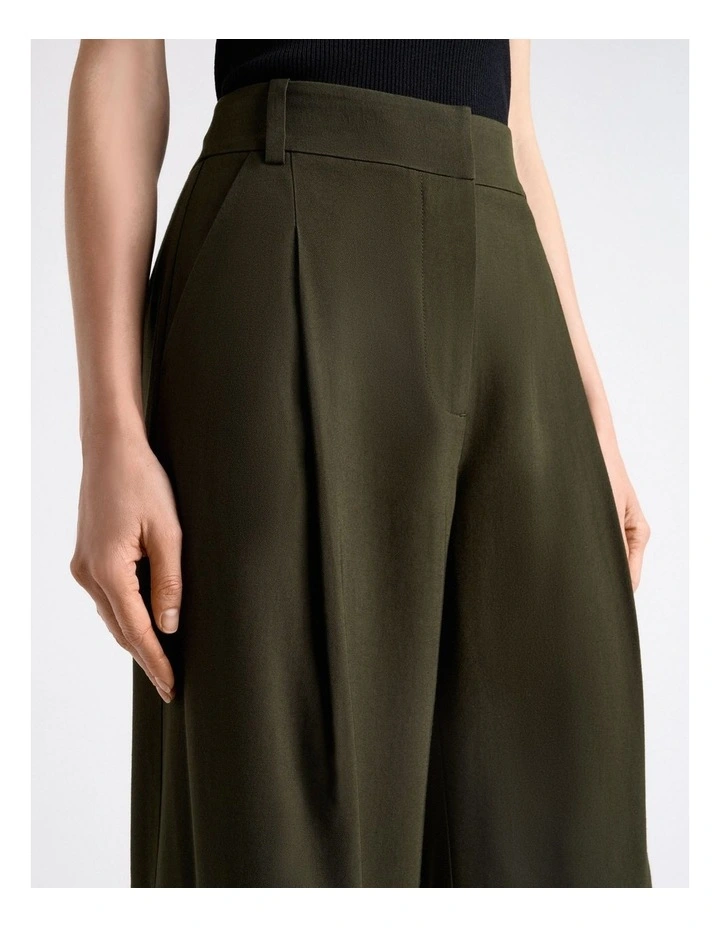 Olivine Viscose Twill Pleated Wide Leg Pant image 3