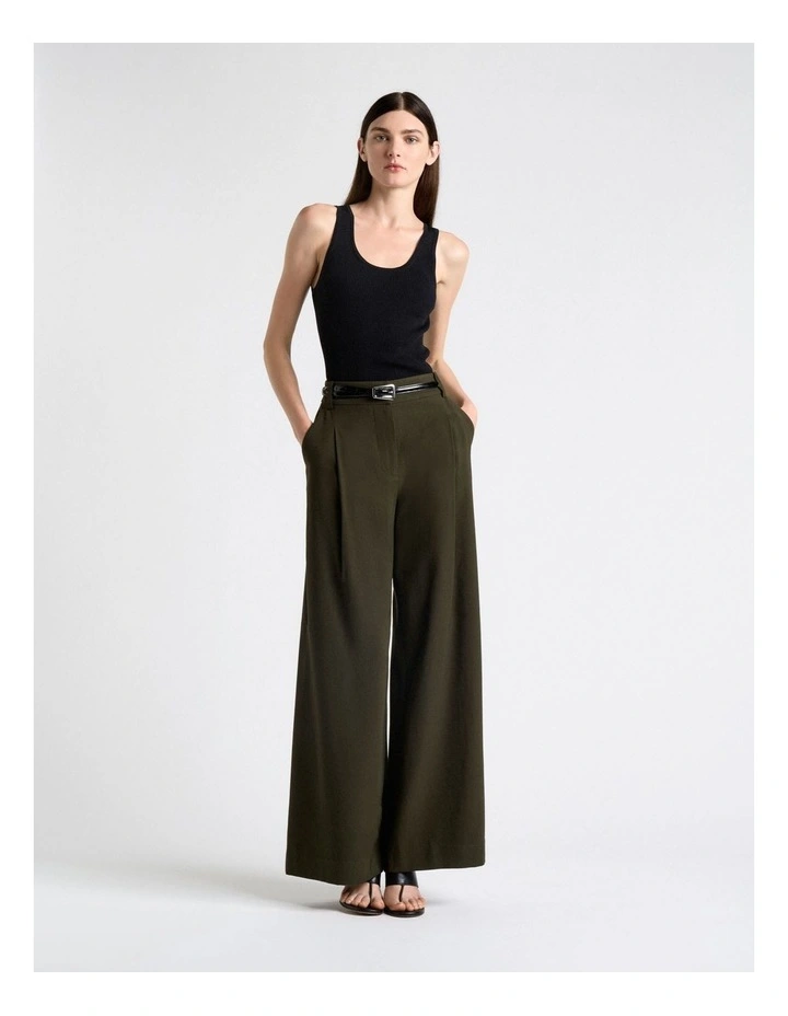 Olivine Viscose Twill Pleated Wide Leg Pant image 4