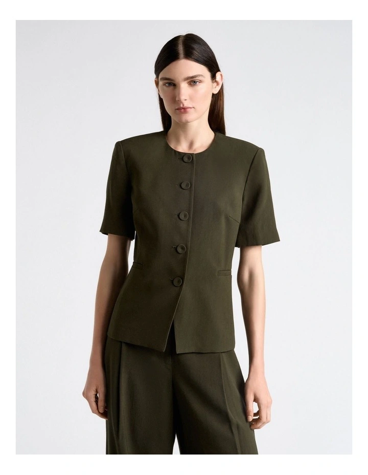 Olivine Viscose Twill Short Sleeve Top image 1