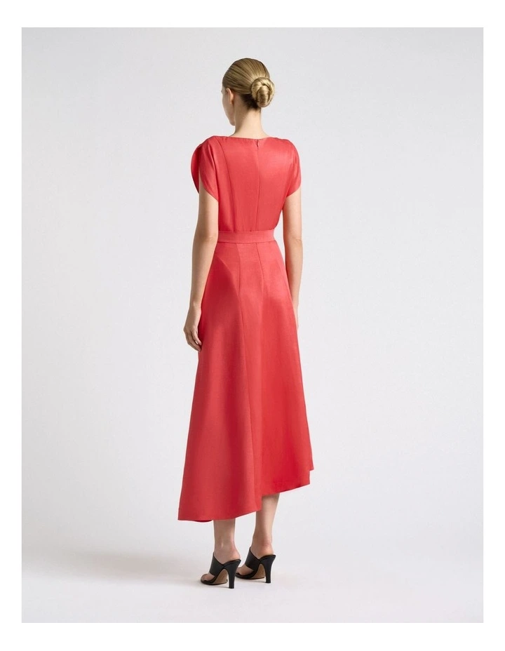 Belted V-Neck Midi Dress in Pink image 2