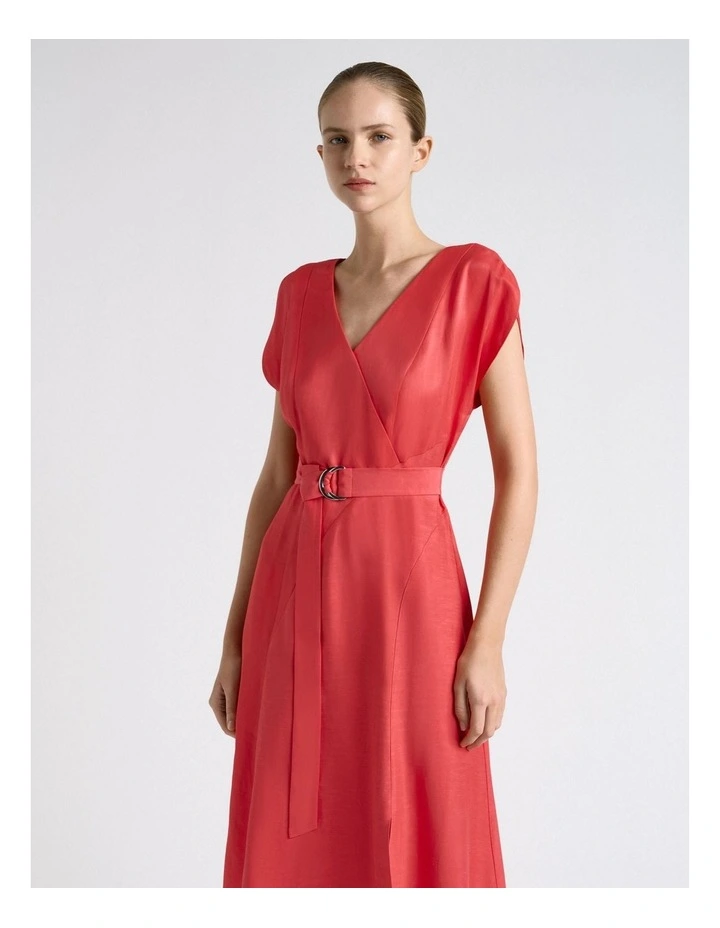 Belted V-Neck Midi Dress in Pink image 3