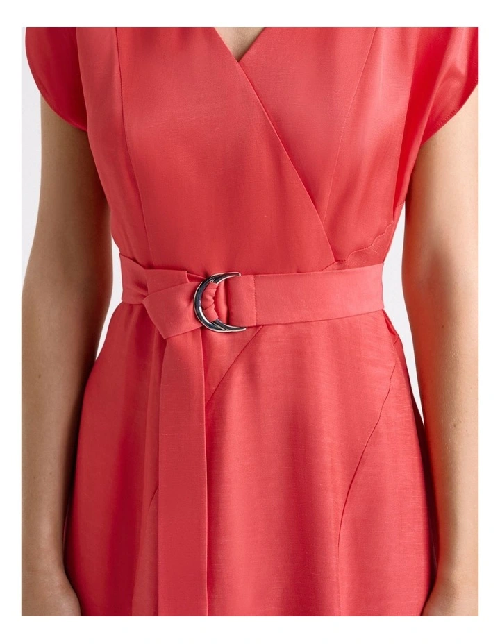 Belted V-Neck Midi Dress in Pink image 4